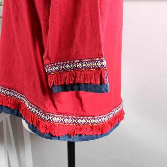 Casey & Max Vintage Red & Blue Fringe Top, Size Medium - Boho Vibes! - Picture 5 of 7